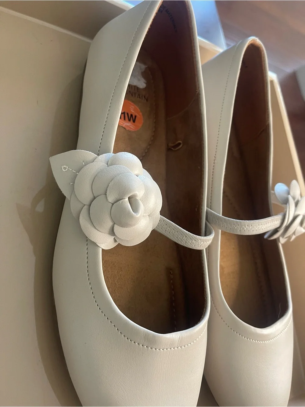 White Mountain Cream Braided Flower Mary Jane Flats